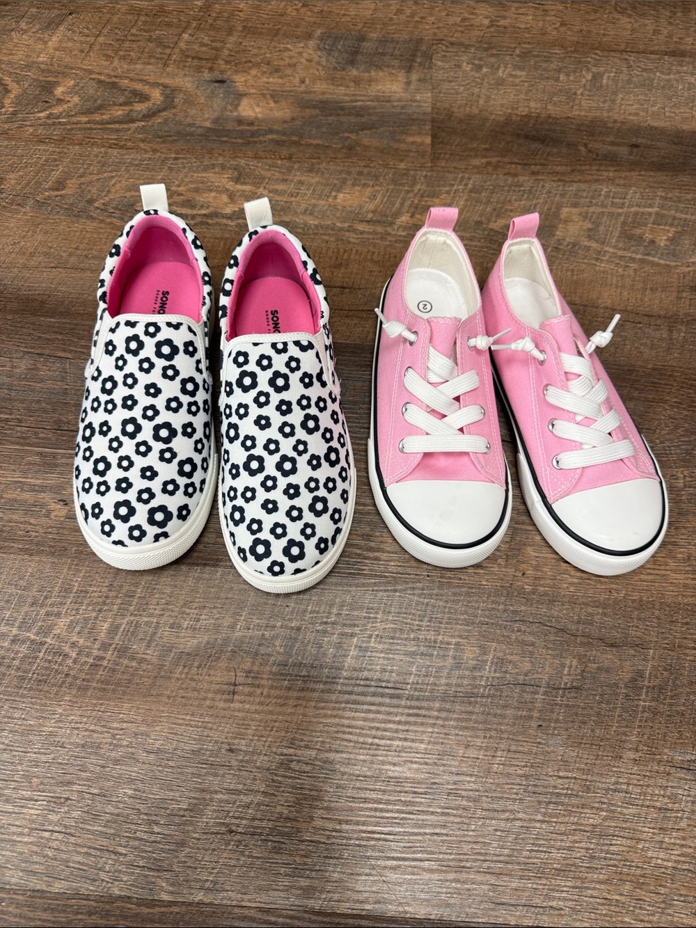 Sonoma Girls Pink Lace-Up Sneakers and Black Floral Slip-On Set